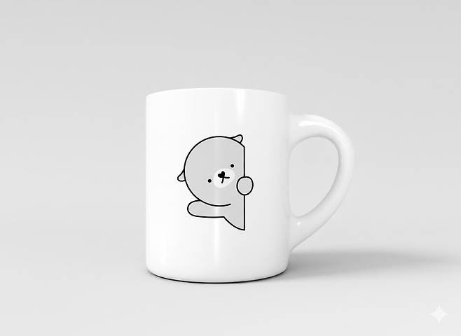 나노바나나로 한겨레 캐릭터 겨리와 머그컵을 합성해 생성한 이미지