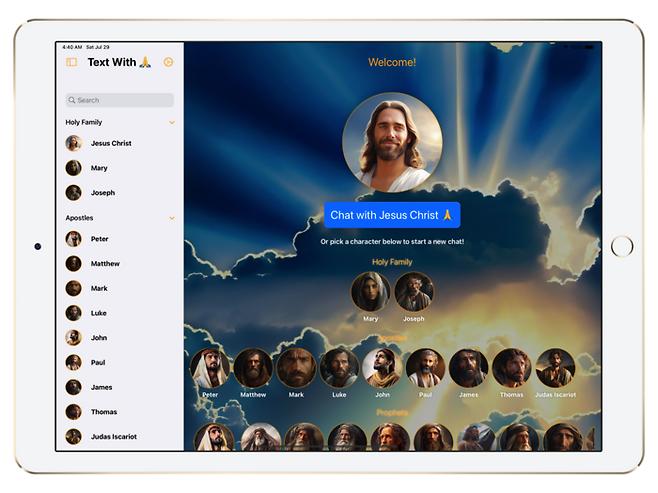 예수와 열두제자 콘셉트의 인공지능(AI) 챗봇 애플리케이션 '텍스트 위드 지저스'(Text With Jesus). 사진=Text With Jesus