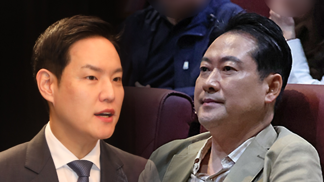 김한규 더불어민주당 국회의원(왼쪽)과 장동혁 국민의힘 대표