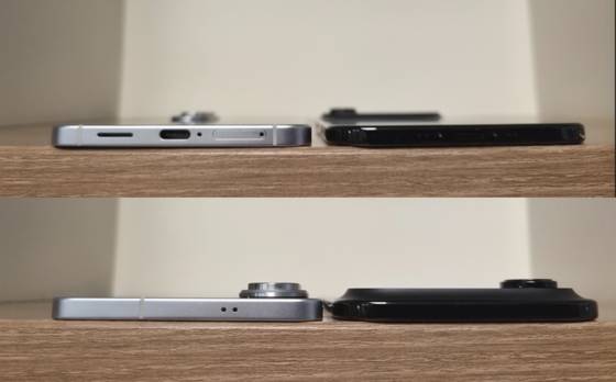 갤럭시 S25엣지(왼쪽), 아이폰 에어(오른쪽) 두께 비교. 심서현 기자