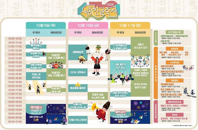 세종 한글축제 전체 일정표.