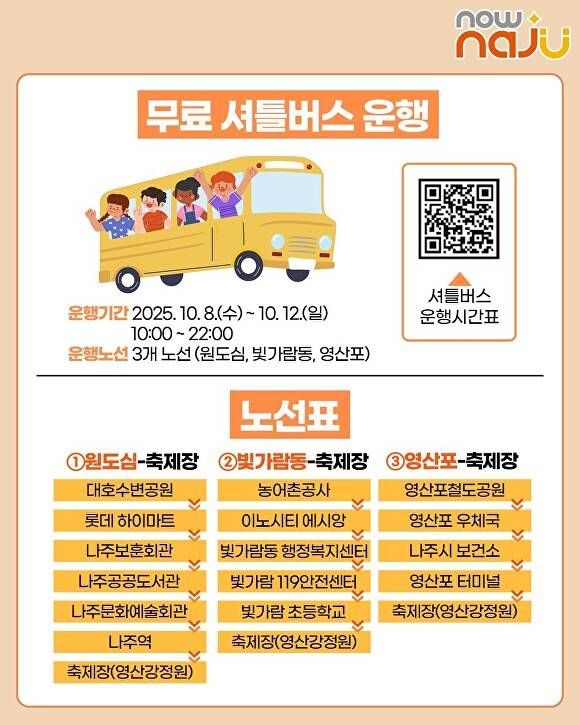 나주영산강축제 무료 셔틀버스 운행 노선도 이다. [사진=나주시]