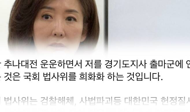 나경원 의원(위), 본인 페이스북 일부 캡처.