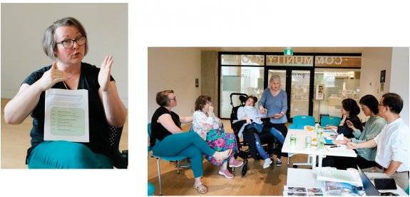 캐나다 장애 자녀 부모 모임 ‘플랜(PLAN)’의 메건 테일러리드 이사(왼쪽)와 플랜의 프로그램에 참여하고 있는 장애인 및 보호자들. 플랜은 RDSP를 최초로 제안한 단체다. 푸르메재단 제공&nbsp;