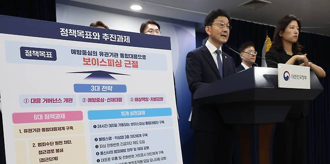 지난 8월 28일 서울 종로구 정부서울청사에서 열린 보이스피싱 근절 종합대책 관계부처 합동브리핑이 열리는 모습. [이충우 기자]