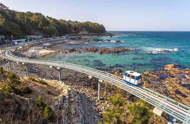 울진 북부 하트해변을 지나는 죽변해상스카이레일