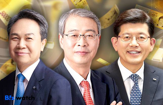 (사진 왼쪽부터) 진옥동 신한금융지주 회장, 임종룡 우리금융지주 회장, 빈대인 BNK금융지주 회장/그래픽=비즈워치