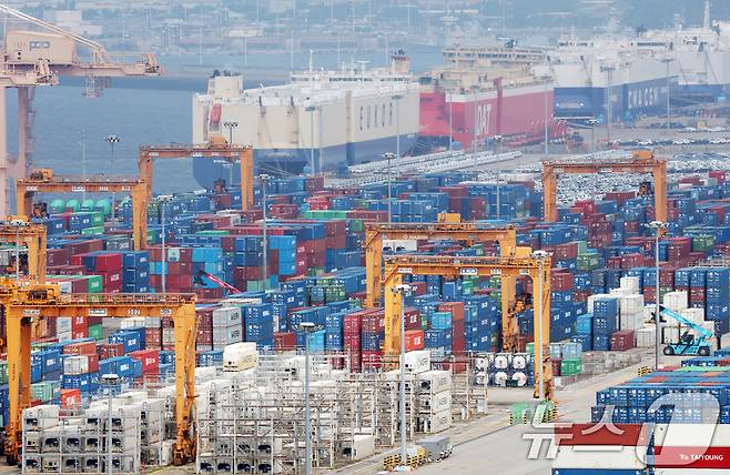 경기 평택시 포승읍 평택항에 수출용 컨테이너가 쌓여있는 모습. 2025.8.7/뉴스1 ⓒ News1 김영운 기자