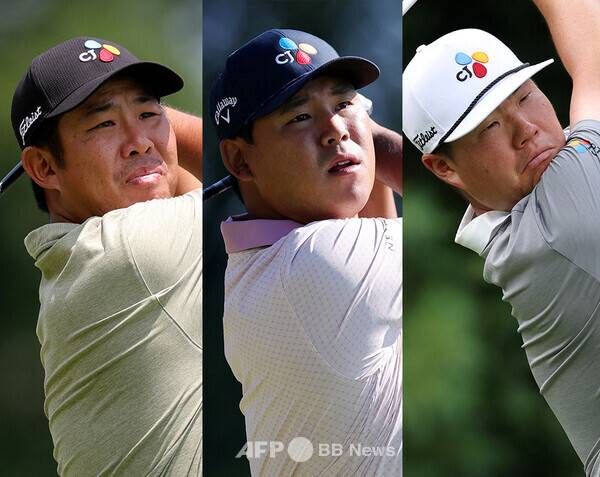 2025년 미국프로골프(PGA) 투어 7개 페덱스컵 가을 시리즈 중 세 번째 대회인 베이커런트 클래식 우승 경쟁에 뛰어든 안병훈, 김시우 프로, 그리고 임성재 프로. 사진제공=ⓒAFPBBNews = News1 (사진을 무단으로 사용하지 마십시오.)