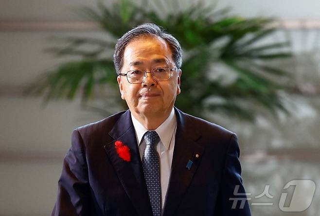 사이토 데쓰오 일본 공명당 대표가 2024년 10월 1일 내각 회의에 참석하러 총리 관저에 입장하고 있다. 2024.10.1 ⓒ 로이터=뉴스1 ⓒ News1 강민경 기자