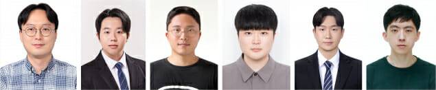 '이어프레셔 VR' 개발 연구진. 왼쪽부터 GIST 김승준 교수, 강성준·김광빈 박사과정생, 김보천·박정주·신세무 석사과정생.