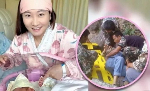 왕난난(가명)과 그녀가 절벽 추락 당시 구조된 모습. SCMP