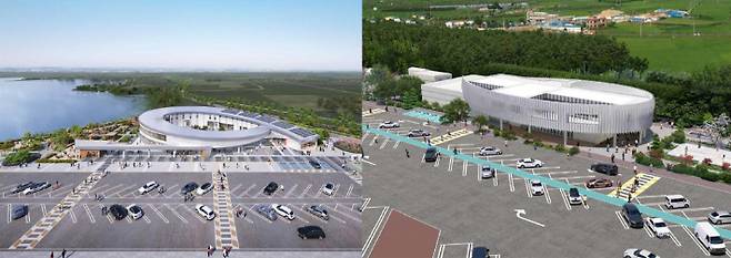 김제휴게소 조감도. 좌측이 새만금방향, 우측이 전주방향. 풀무원푸드앤컬쳐 제공