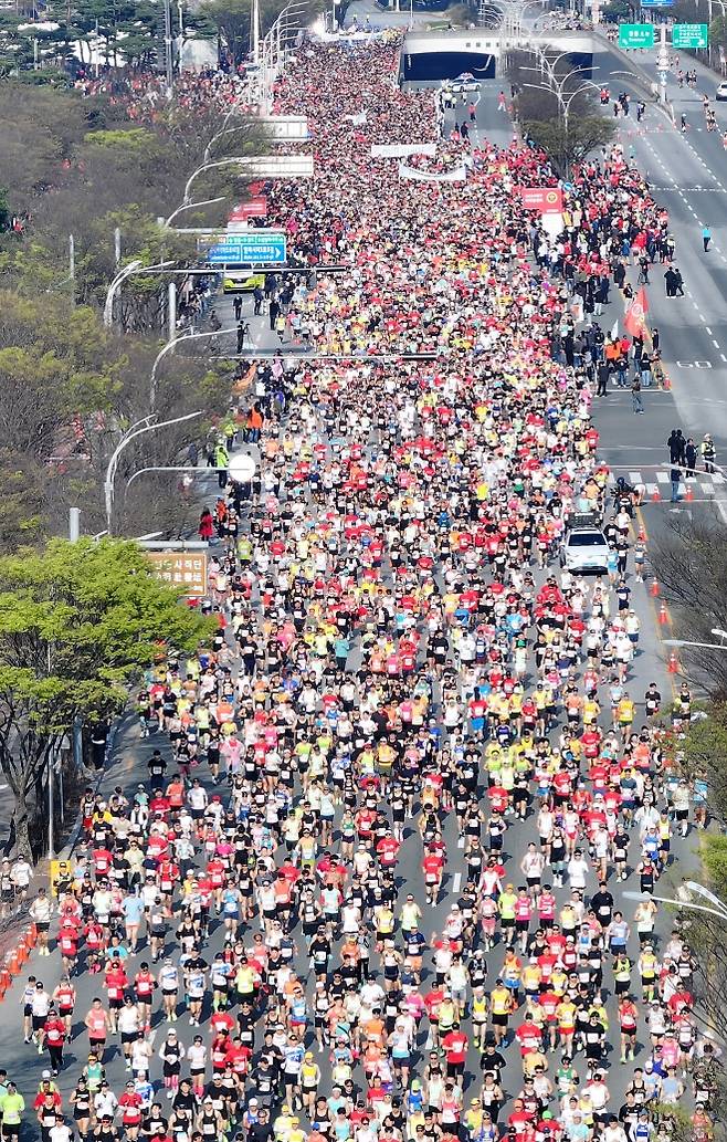 ‘역대 최대 인원’…2024 대구국제마라톤 출발 - ‘2024 대구국제마라톤’에서 참가자들이 힘차게 출발하고 있다. 2024.4.7. 연합뉴스