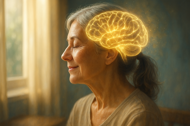 창가에서 미소짓고 있는 사람