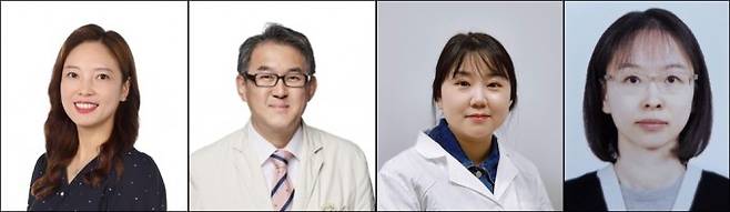 (왼쪽부터) 유승아 가톨릭대 의대 의생명과학교실 교수, 김완욱 교수, 이미령 박사, 남민경 박사. 가톨릭중앙의료원 제공.