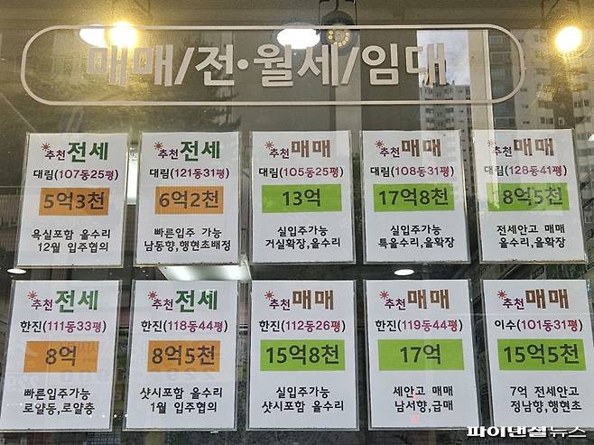 15일 서울 성동구 행당동의 한 공인중개사사무소에 매물 정보가 붙어 있다. 사진=최가영 기자