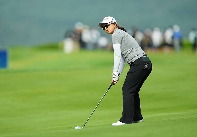 김세영이  16일 전남 해남군 파인비치 골프링크스(파72)에서 열린 LPGA 투어 BMW 레이디스 챔피언십 첫날 16번 홀에서 아이언샷을 하고 있다. 대회 조직위 제공