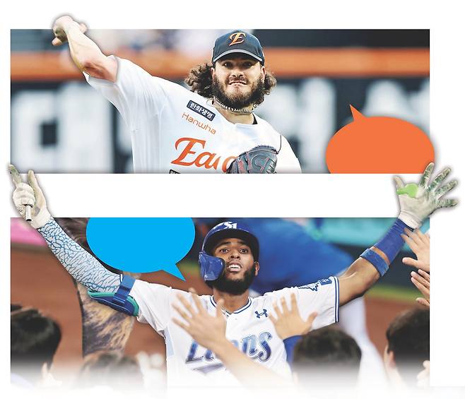 한화 투수 폰세(위)와 삼성 타자 디아즈. 각 구단 제공