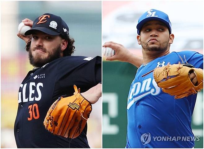 한화 폰세 vs 삼성 가라비토 (서울=연합뉴스) 오는 17일 대전 한화생명 볼파크에서 열리는 프로야구 플레이오프 1차전에 한화 이글스 코디 폰세(왼쪽)와 삼성 라이온즈 헤르손 가라비토가 선발투수로 예고됐다. 2025.10.16 [연합뉴스 자료사진] photo@yna.co.kr
