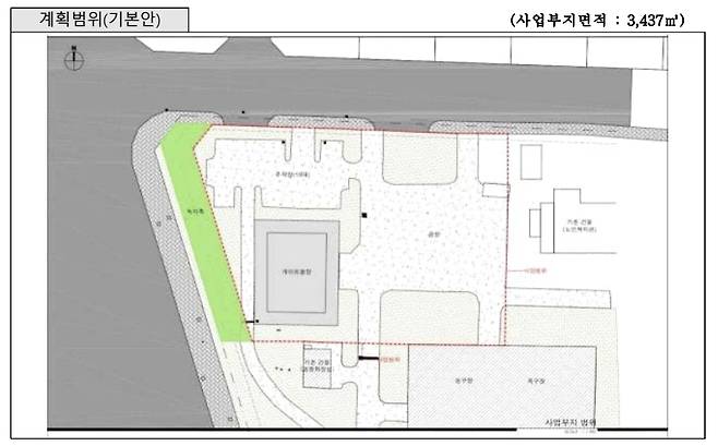 붉은 선이 체육센터 구역이다. / 사진=제주도 누리집
