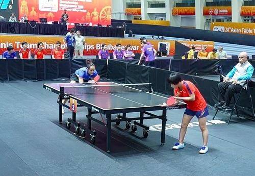 탁구 아시아선수권에 출전한 북한 여자 에이스 김금영(오른쪽)의 경기 장면 [아시아탁구연맹 방송 화면 캡처. 재판매 및 DB 금지]