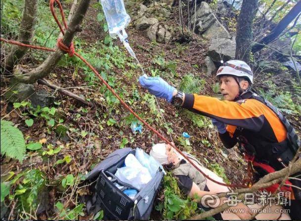 울릉도 형제봉을 등반하던 50대 남성이 추락해 119구조대가 응급처치를 하며 소방헬기로 구조하고 있다. 울릉119안전센터 제공