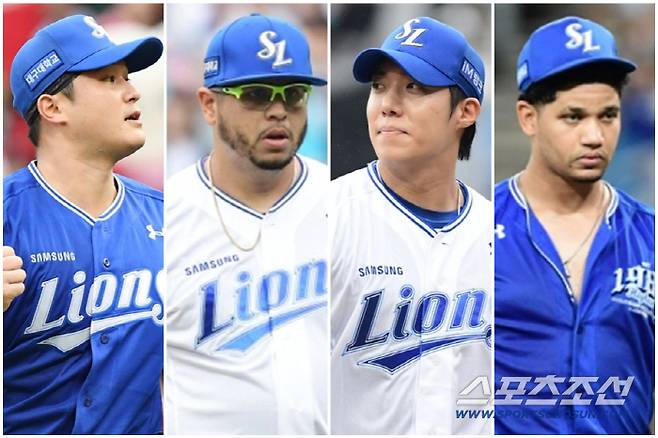 왼쪽부터 삼성 라이온즈 최원태, 아리엘 후라도, 원태인, 헤르손 가라비토. 스포츠조선DB