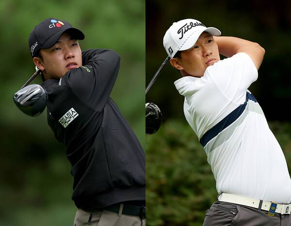 2025년 한국프로골프(KPGA) 투어 더채리티클래식 우승 경쟁에 뛰어든 송민혁과 이상희 프로가 3라운드에서 경기하는 모습이다. 사진제공=KPGA (사진을 무단으로 사용하지 마십시오.)