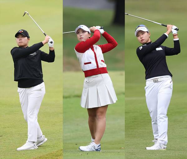 2025년 한국여자프로골프(KLPGA) 투어 상상인·한경 와우넷 오픈 우승 경쟁에 뛰어든 홍정민, 이율린, 정윤지 프로가 3라운드에서 경기하는 모습이다. 사진제공=KLPGA (사진을 무단으로 사용하지 마십시오.)