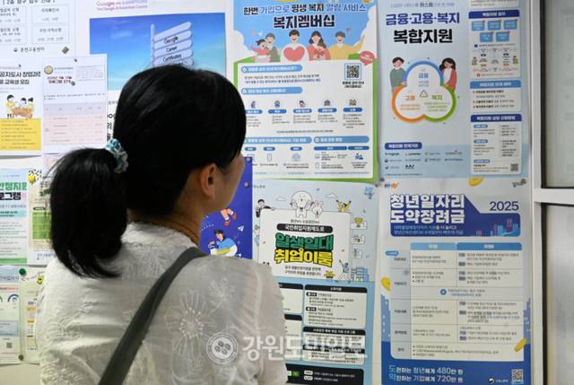 ▲ 지난달 11일 춘천고용복지플러스센터에서 구직자들이 취업관련 안내문을 보고 있다. 강원도민일보