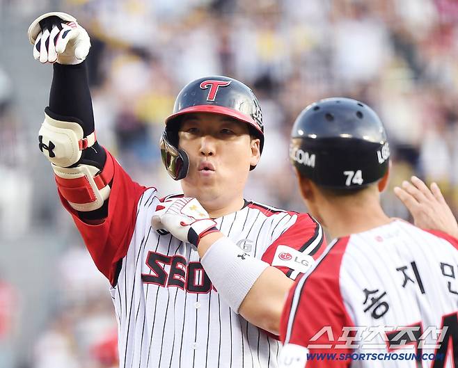 7일 서울 잠실구장에서 열린 SSG-LG전. 4회말 무사 2루 김현수가 1타점 적시타를 친 후 기뻐하고 있다.  잠실=정재근 기자 cjg@sportschosun.com/2025.9.7/