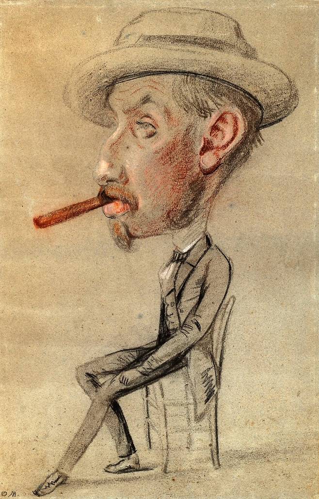 젊은 시절 클로드 모네가 그린 초기작 ‘큰 시가를 문 남자의 캐리커처’(1855~1856). 본격적인 화가의 길을 걷기 전이다. /시카고미술관