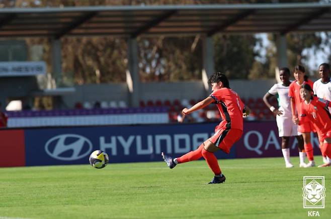 코트디부아르전에서 페널티킥 골을 성공시키고 있는 장예윤의 모습. 사진=KFA