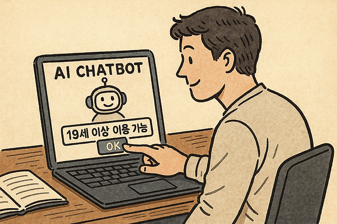 AI 서비스에서 ‘19세 이상 이용 가능’ 콘텐츠에 접근하는 이용자를 그린 AI 이미지 [출처 = 챗GPT]