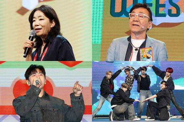 왼쪽 상단부터 시계 방향으로 김문정 뮤지컬 음악감독, 김영만 종이문화재단 평생교육원장, 그룹 클로즈 유어 아이즈, 가수 이원석(사진=이영훈 기자, 방인권 기자)