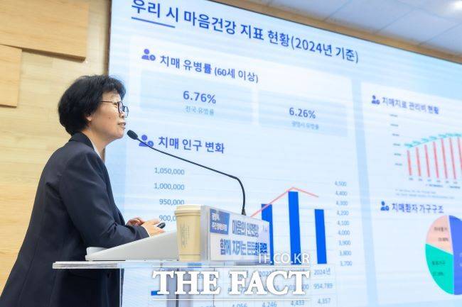 이현숙 광명시보건소장이 정책브리핑에서 '광명시 마음 건강 정책'에 대해 설명하고 있다. /광명시