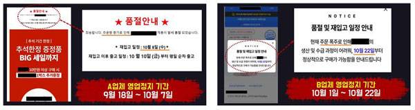 영업정지 기간 중 해당 업체 홈페이지 안내 문구./사진=이주영 의원실