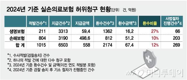 2024년 기준 실손의료보험 허위청구 현황/그래픽=김현정