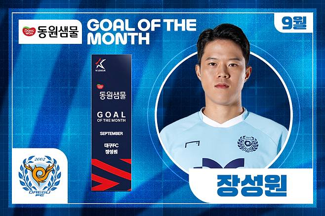 K리그 9월 이달의 골을 수상한 대구FC 장성원. /사진=한국프로축구연맹 제공