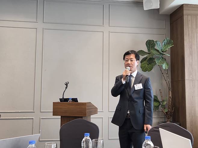 장석준 이노테크 대표이사가 22일 서울 여의도 CCMM에서 열린 IPO 기자간담회에서 회사 사업을 설명하고 있다/사진=백지현 기자