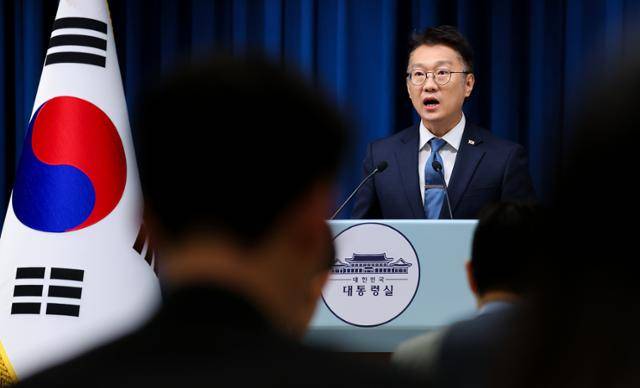 김남준 대통령실 대변인이 23일 서울 용산 대통령실에서 이날 열린 수석보좌관회의 관련 브리핑을 하고 있다. 연합뉴스