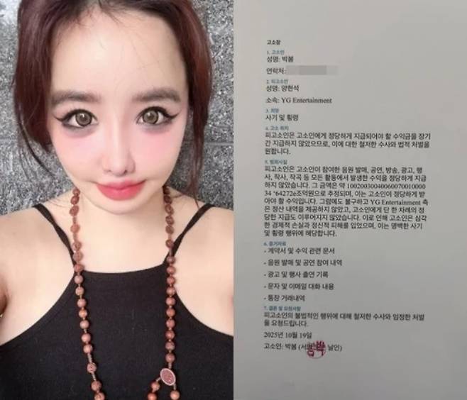 박봄이 양현석으로부터 약속된 수익금을 정산받지 못했다는 내용의 고소장을 작성했다. /사진=박봄 인스타그램 갈무리