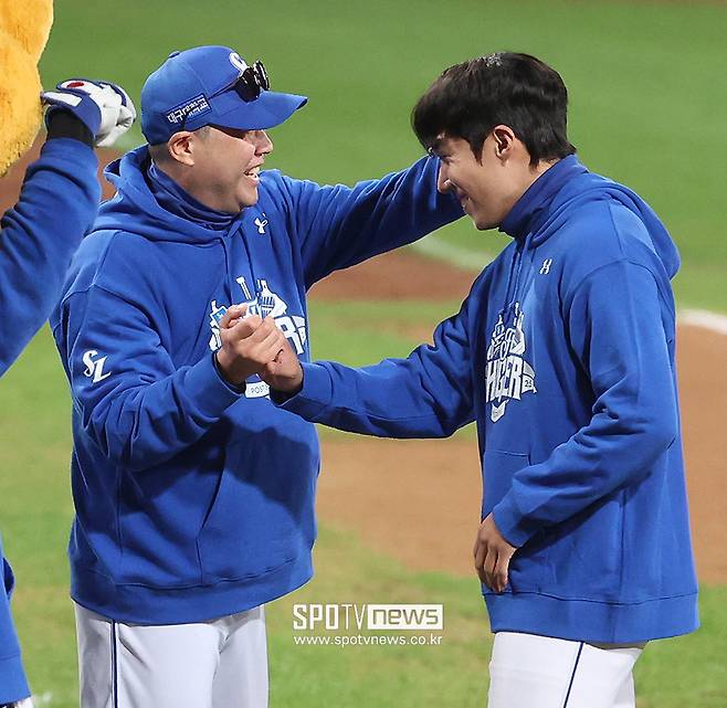 ▲ 박진만 감독, 원태인 ⓒ곽혜미 기자