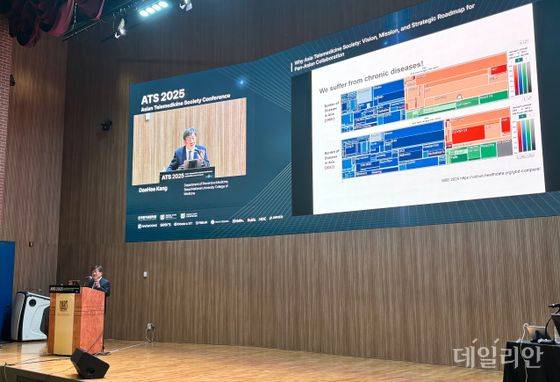 강대희 서울대학교 의과대학 예방의학교실 교수가 24일 열린 ‘ATS 2025 아시아 원격의료학회 콘퍼런스’에서 주제발표를 진행하고 있다. ⓒ데일리안 김효경 기자