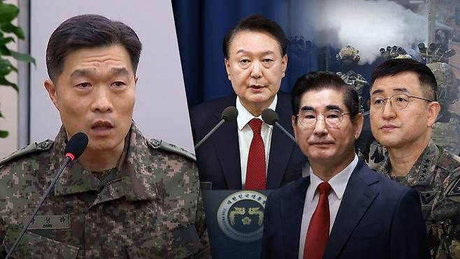 박성하 대령(왼쪽)과 윤석열·김용현·박안수 [자료사진]