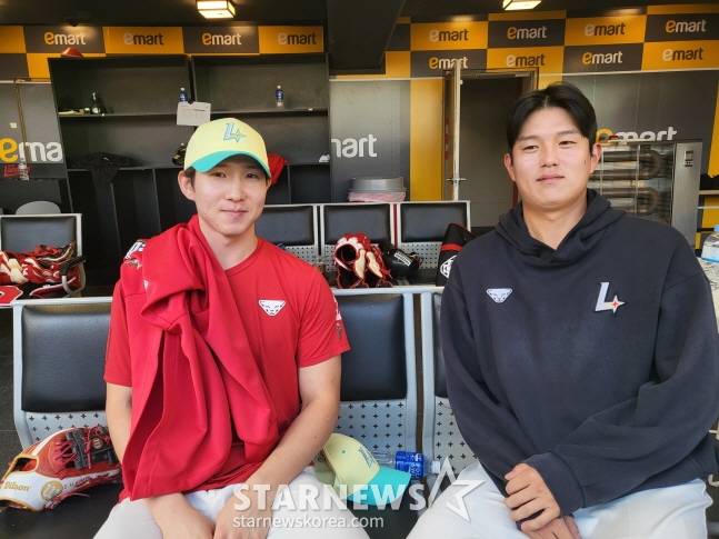 양 팀 선발 투수로 나선 박성한(왼쪽)과 조형우. /사진=안호근 기자