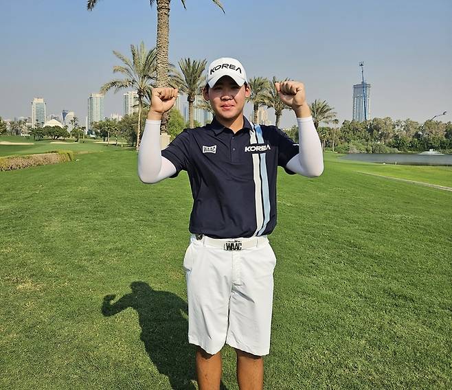 아시아 퍼시픽 아마추어 챔피언십(AAC) 셋째날 단독 7위에 자리한 국가대표 안성현이 포즈를 취하고 있다.