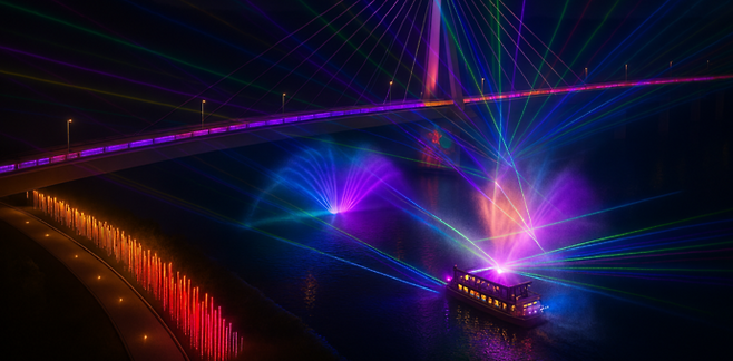 지난해 열린 여주오곡나루축제에서 선보인 '남한강 미디어 라이팅쇼'. 사진=여주세종문화관광재단