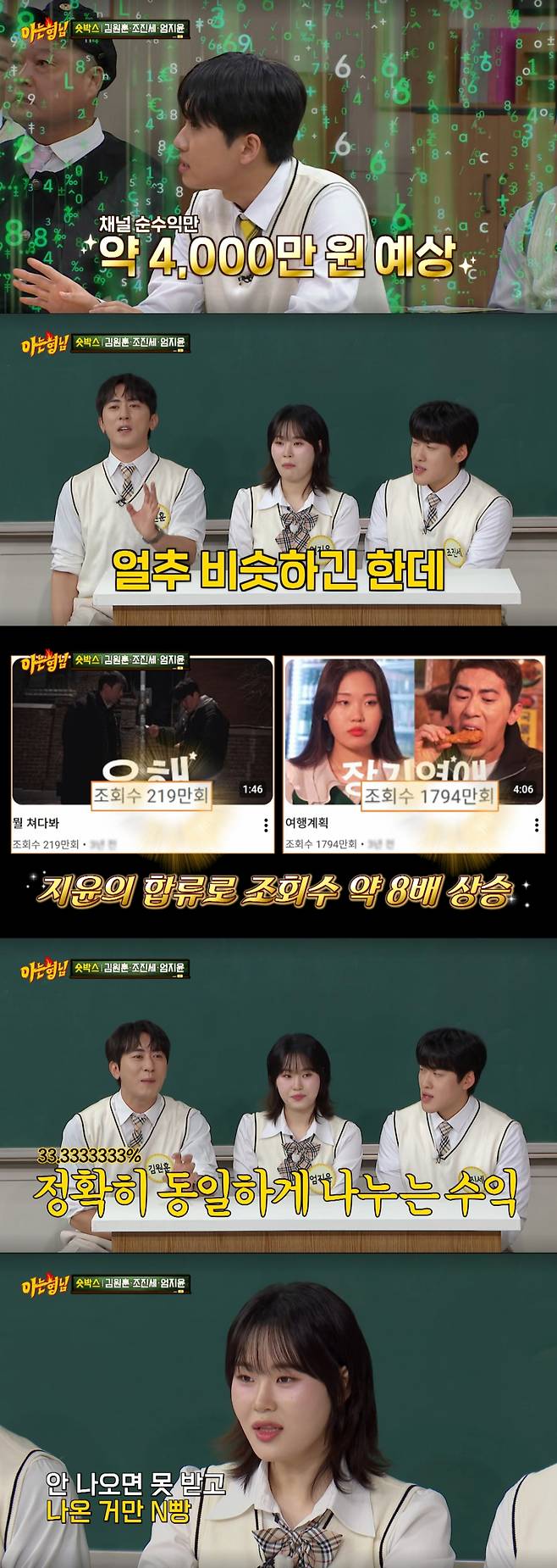 유튜브 수익에 대해 언급하는 숏박스 멤버들. /사진=JTBC '아는 형님' 캡처